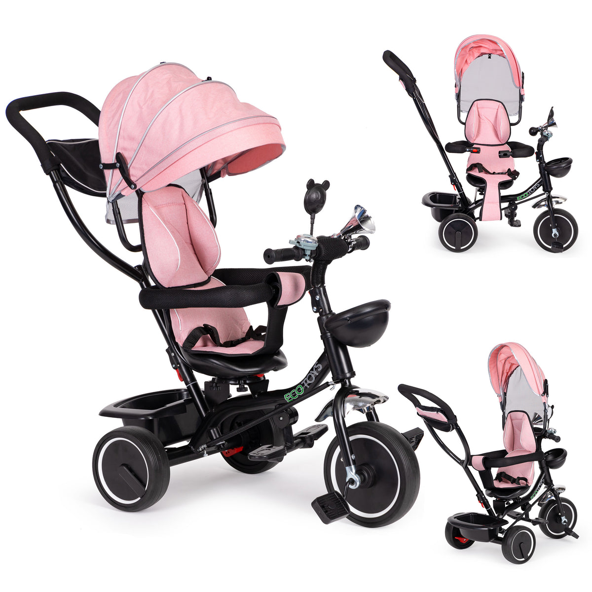 Trīsritenis ar grozāmu sēdekli un jumtiņu, rozā | EcoToys