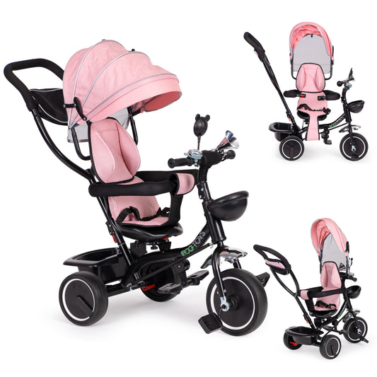 Trīsritenis ar grozāmu sēdekli un jumtiņu, rozā | EcoToys