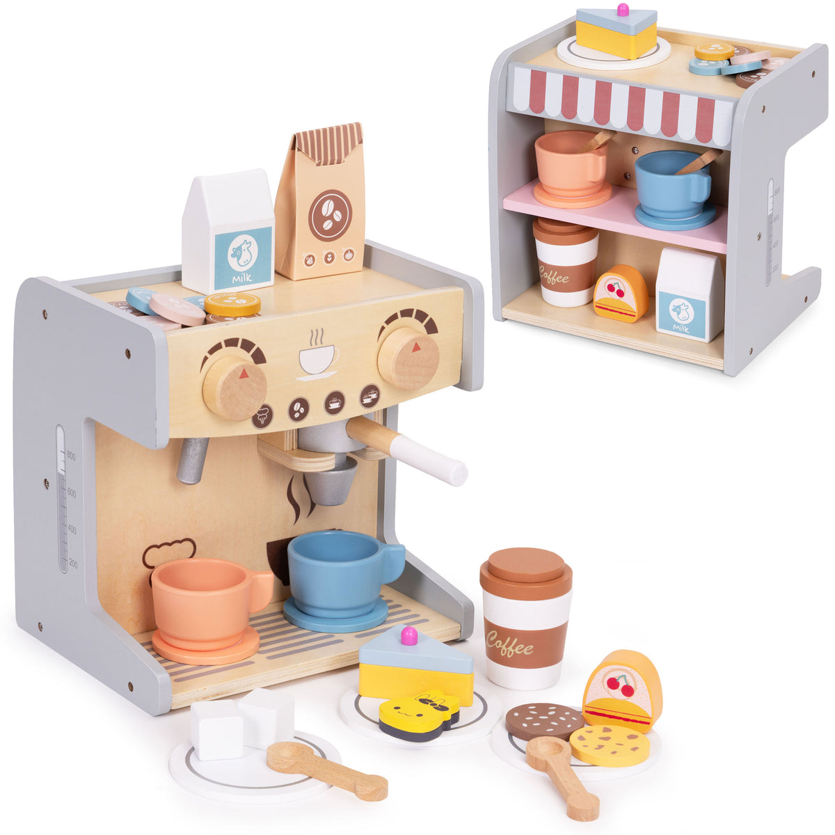 Koka bērnu kafijas automāts 2in1 – baristas veikals, 26 piederumi | EcoToys