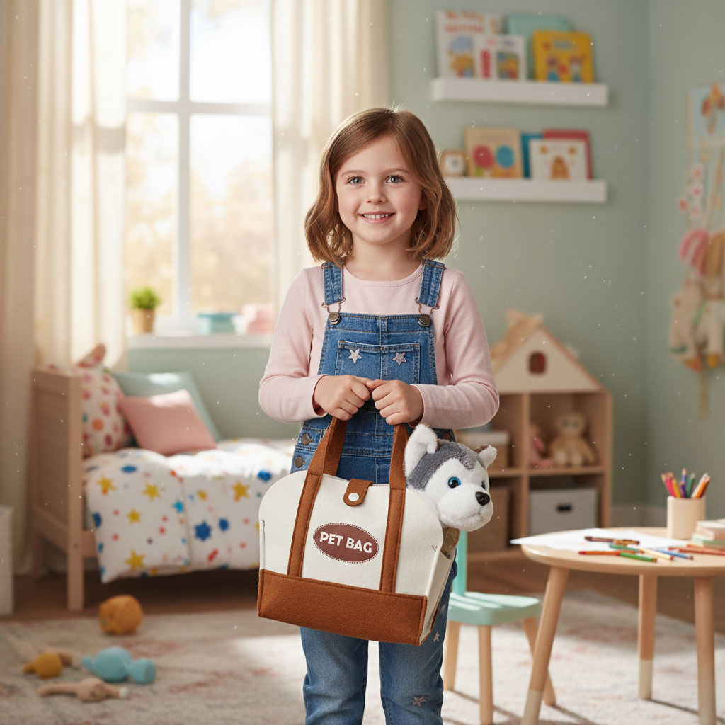 Plīša kucēns somā “Haskijs” + suku birste | EcoToys