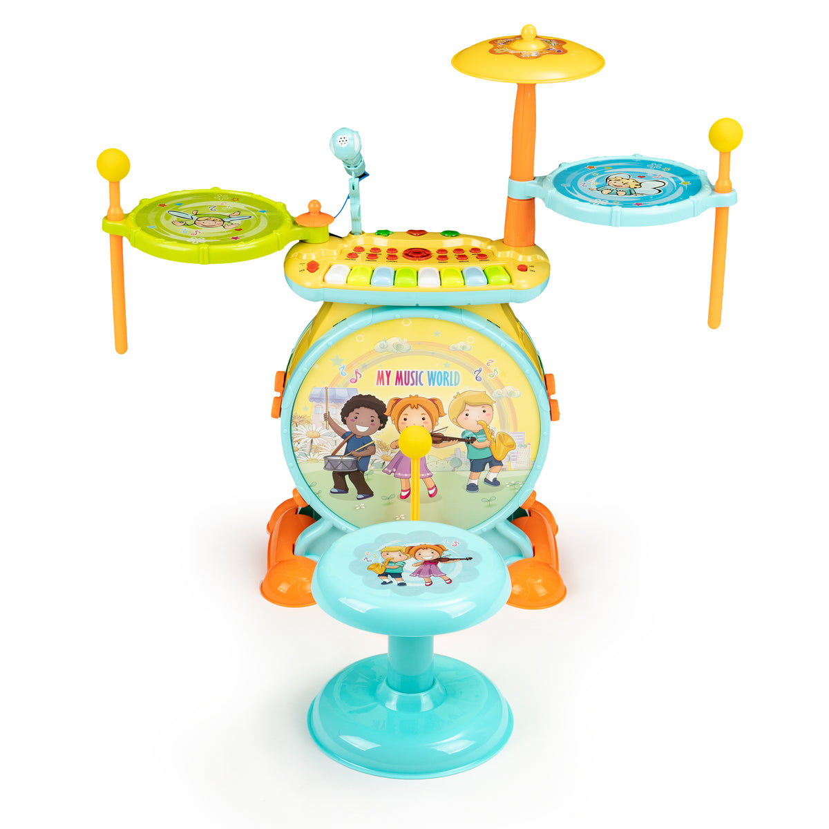 Bungu komplekts ar sintezatoru 2in1, mikrofons, karaoke, MP3, LED | EcoToys