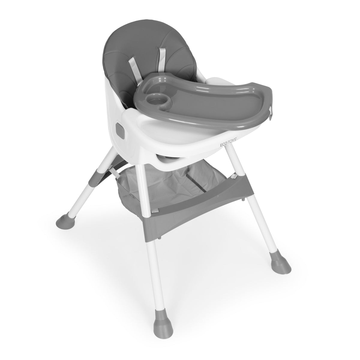 Barošanas krēsliņš ar paplāti, grozu un 5 punktu jostu, pelēks | EcoToys