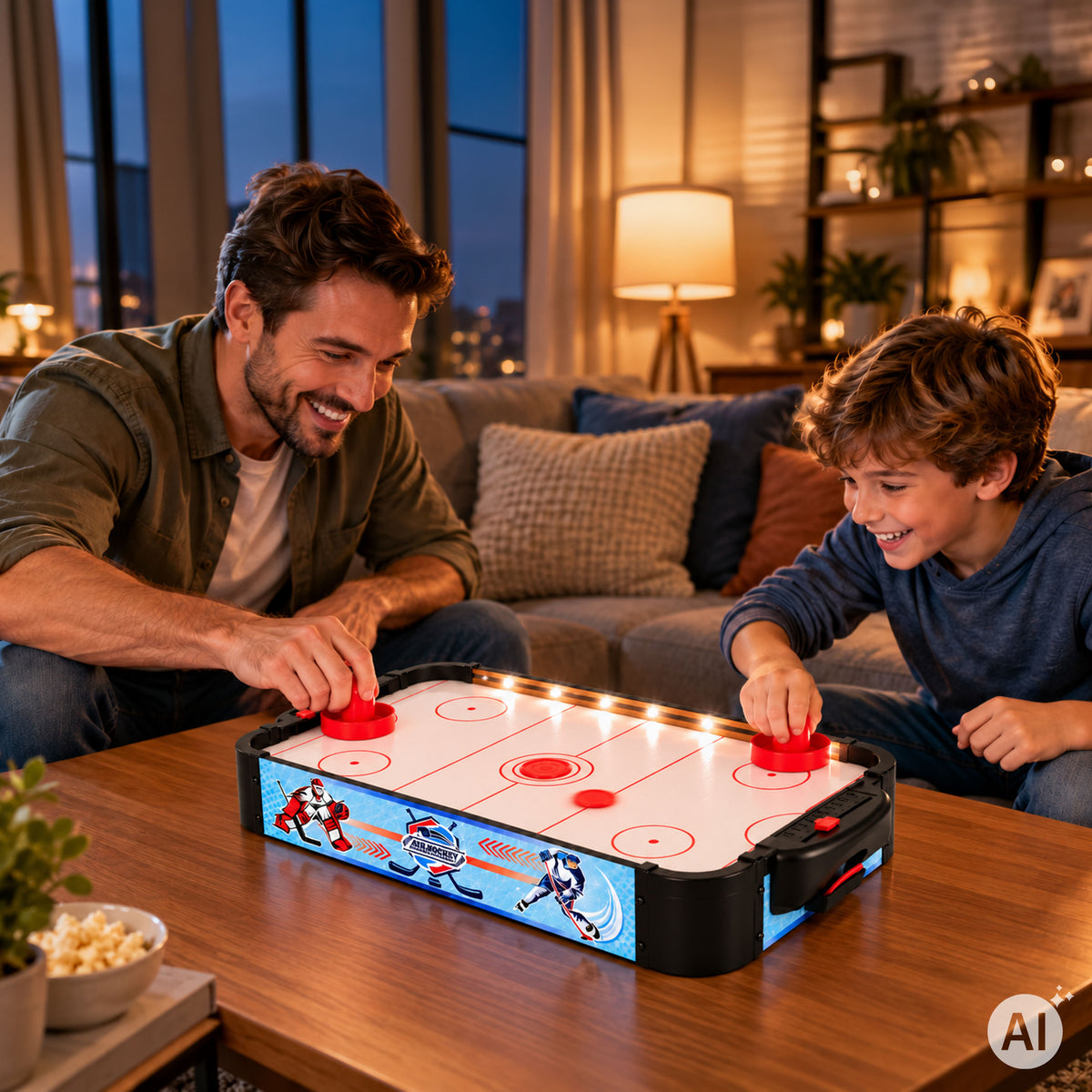 LED gaisa hokeja galds bērniem 58 cm ar piederumiem | EcoToys