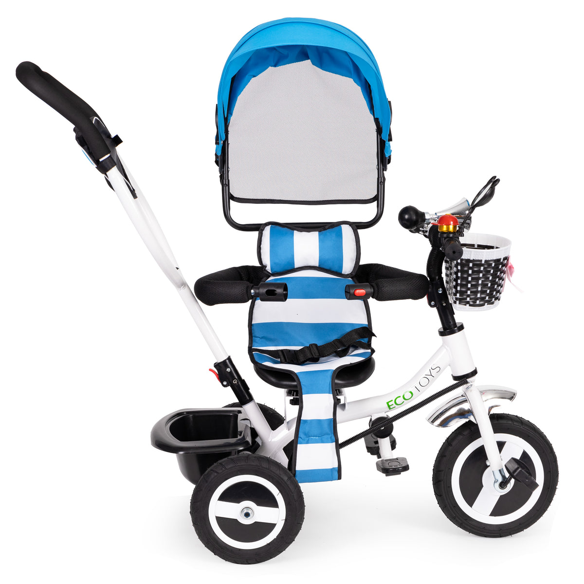 Trīsritenis ar jumtiņu un gumijas riteņiem, zils | EcoToys