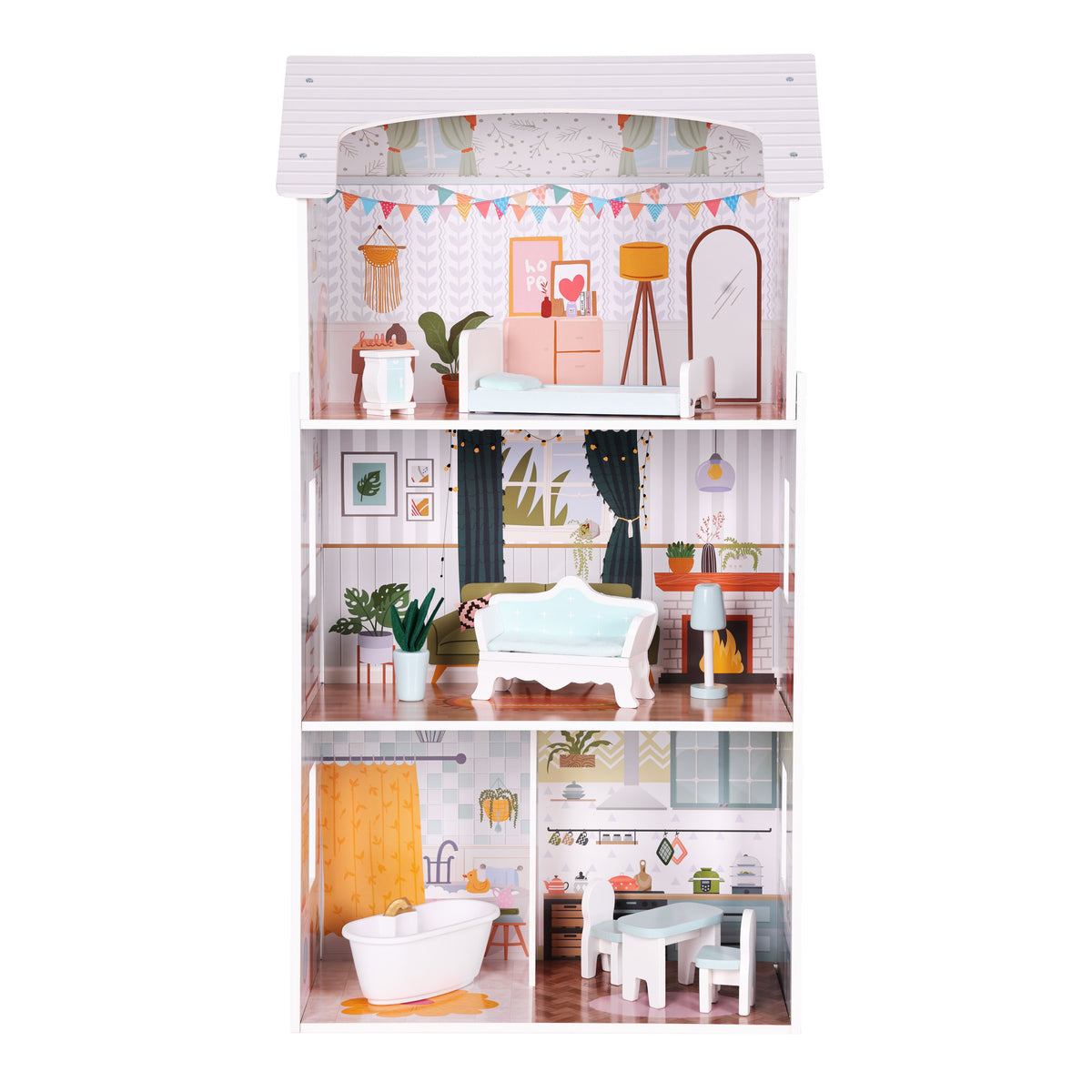 Leļļu māja “Alice” – 3 stāvi, 4 istabas, 9 mēbeles | EcoToys