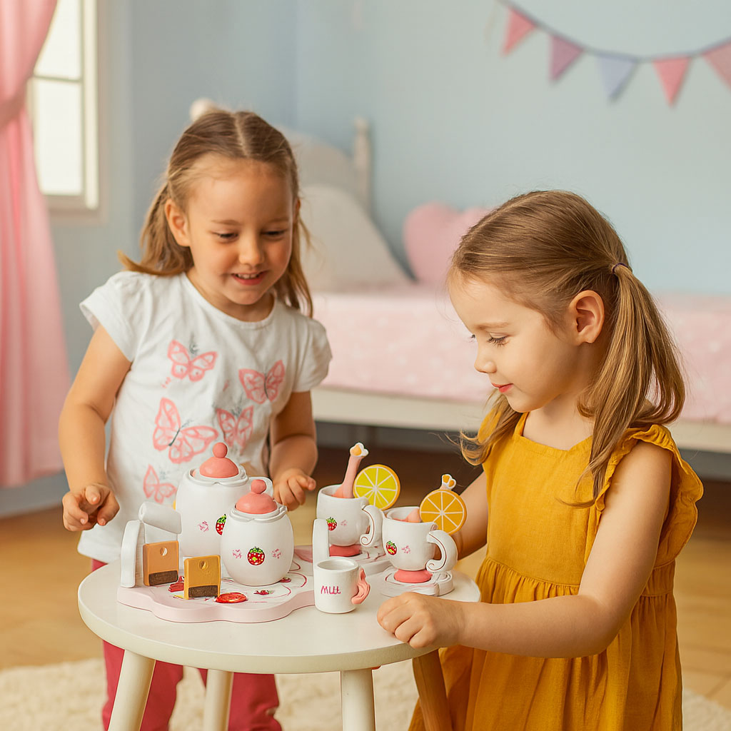 Koka tējas servīze ar tējkannu un tasītēm, 14 gab. | EcoToys