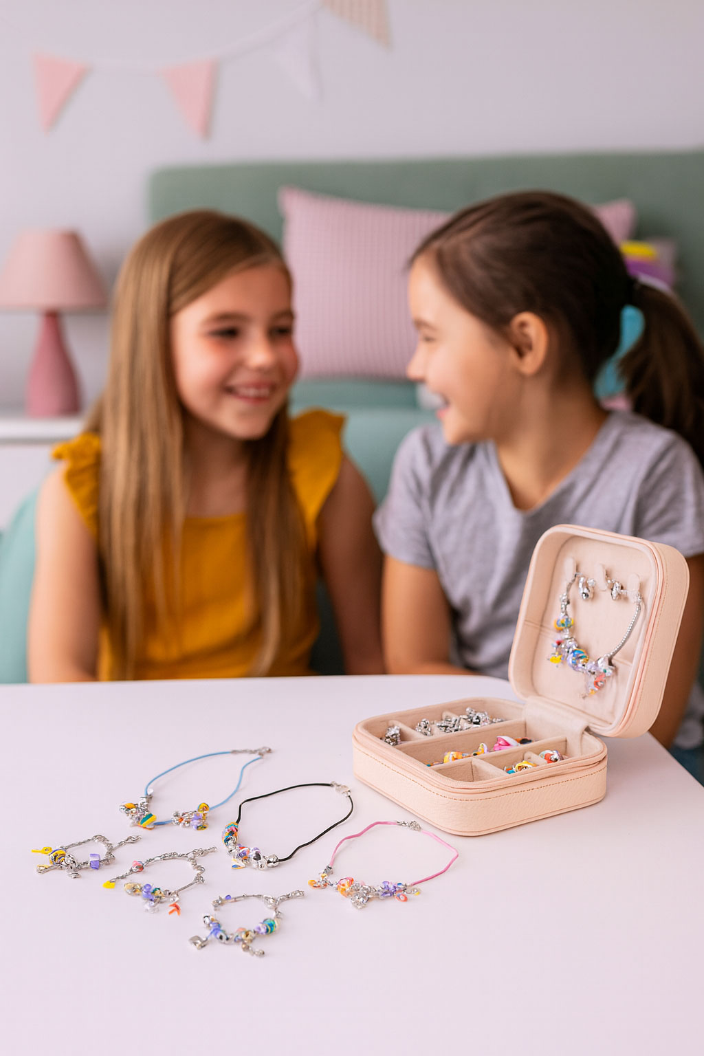Rokassprādžu un kaklarotu veidošanas komplekts, 66 gab. + organizators un soma | EcoToys
