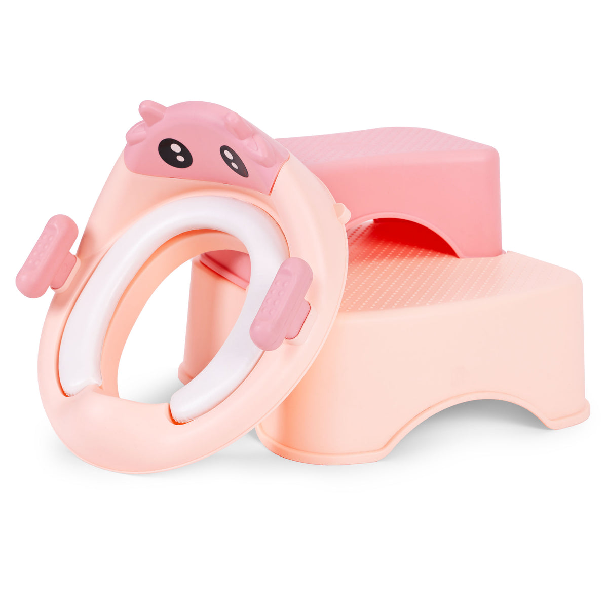 Tualetes sēdeklis bērniem ar pakāpieniem un platformu, rozā | EcoToys