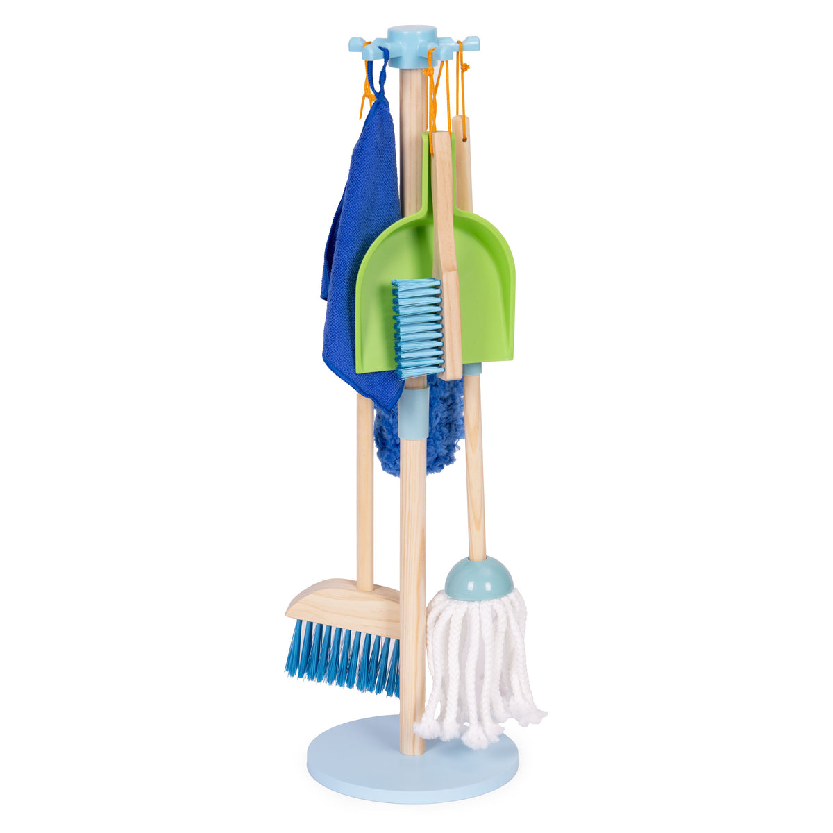 Koka bērnu tīrīšanas komplekts – mops, slota, liekšķere, 7 gab. | EcoToys