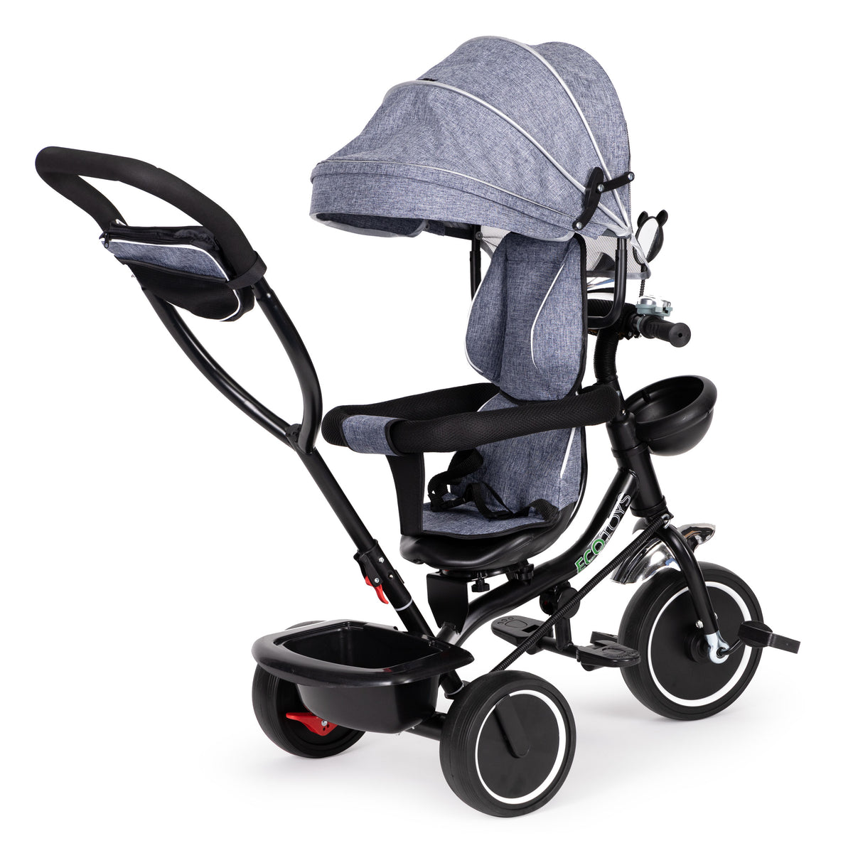 Trīsritenis ar grozāmu sēdekli un jumtiņu, pelēks | EcoToys