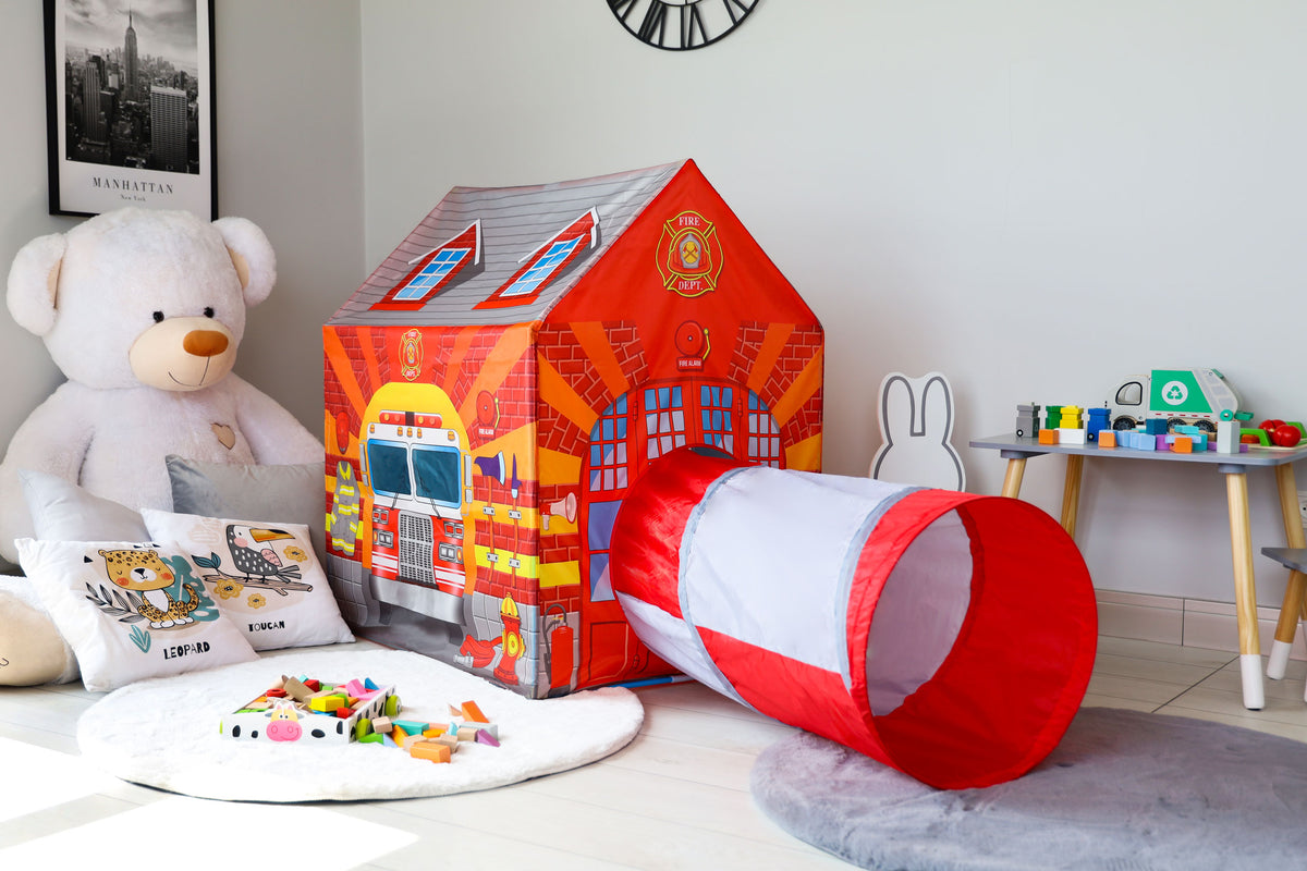 Bērnu rotaļu telts ar tuneli “Ugunsdzēsēju māja” IPLAY | EcoToys