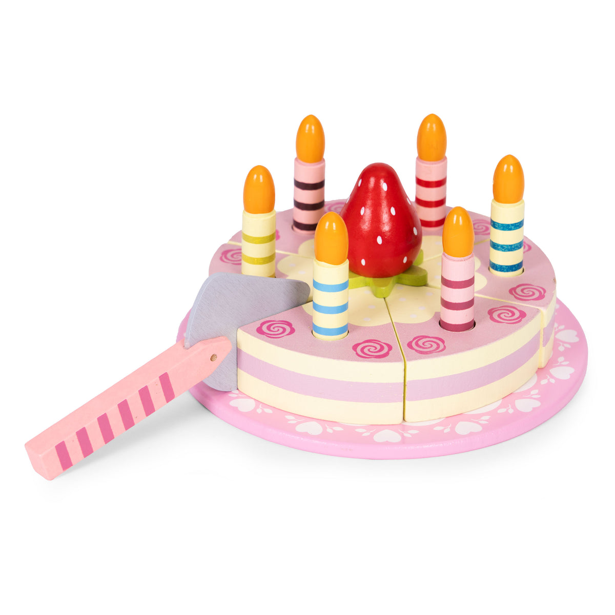 Koka torte ar līplenti, svecītēm un zemenēm, 15 gab. | EcoToys