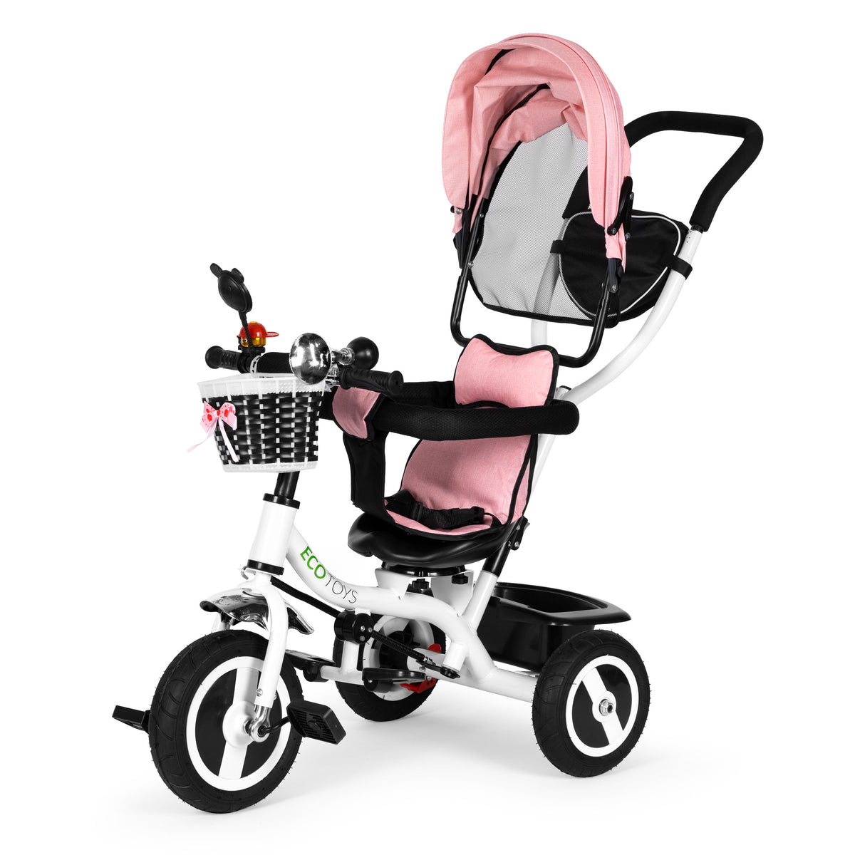 Trīsritenis ar jumtiņu un gumijas riteņiem, rozā | EcoToys
