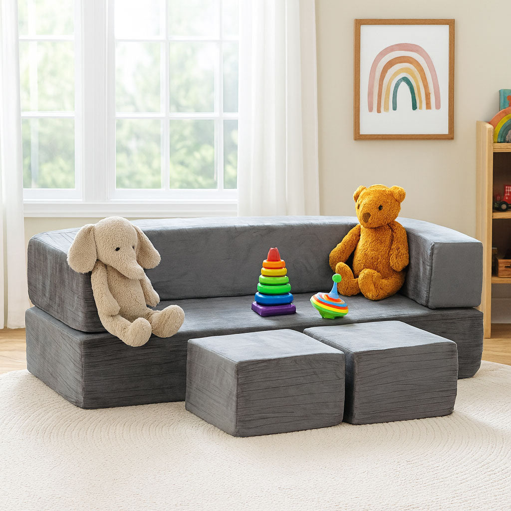 Saliekams modulārs bērnu dīvāns DIY, 4 mīksti spilveni, pelēks | EcoToys