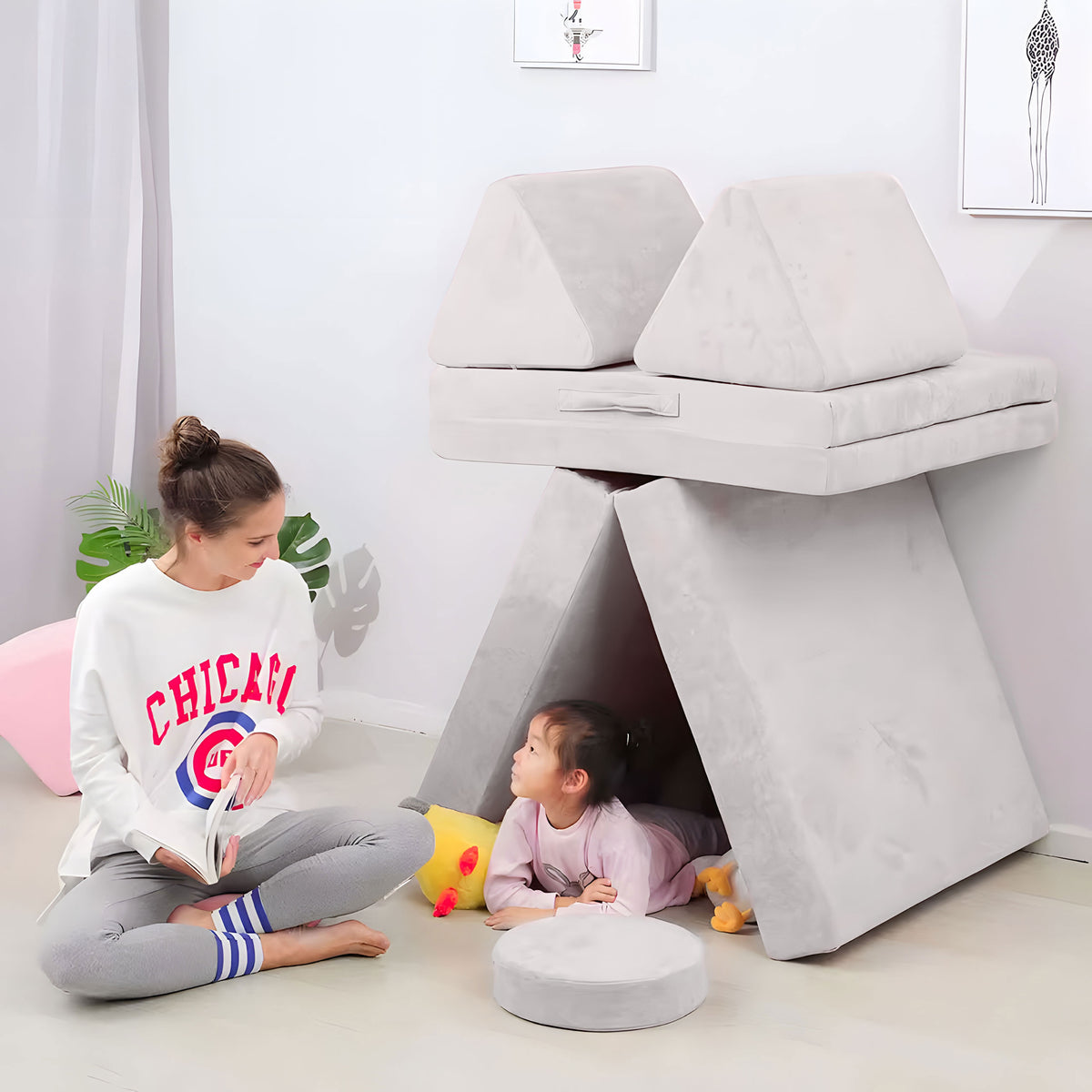 Liels saliekams modulārs bērnu dīvāns DIY, 8 mīksti spilveni, pelēks | EcoToys