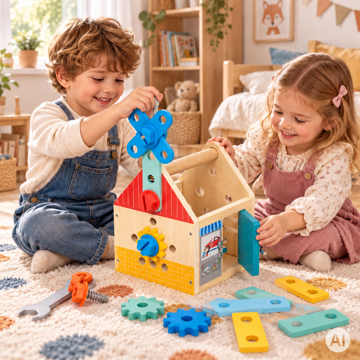 Koka instrumentu mājiņa DIY ar āmuru un skrūvēm, 32 gab. | EcoToys