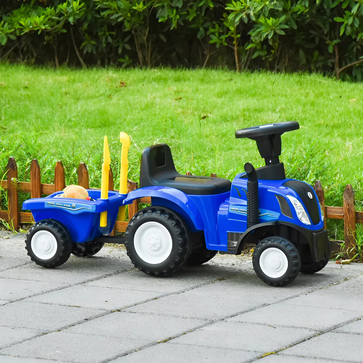 Bērnu stumjamais traktors New Holland ar piekabi, interaktīvu stūri un skaņām, zils | EcoToys