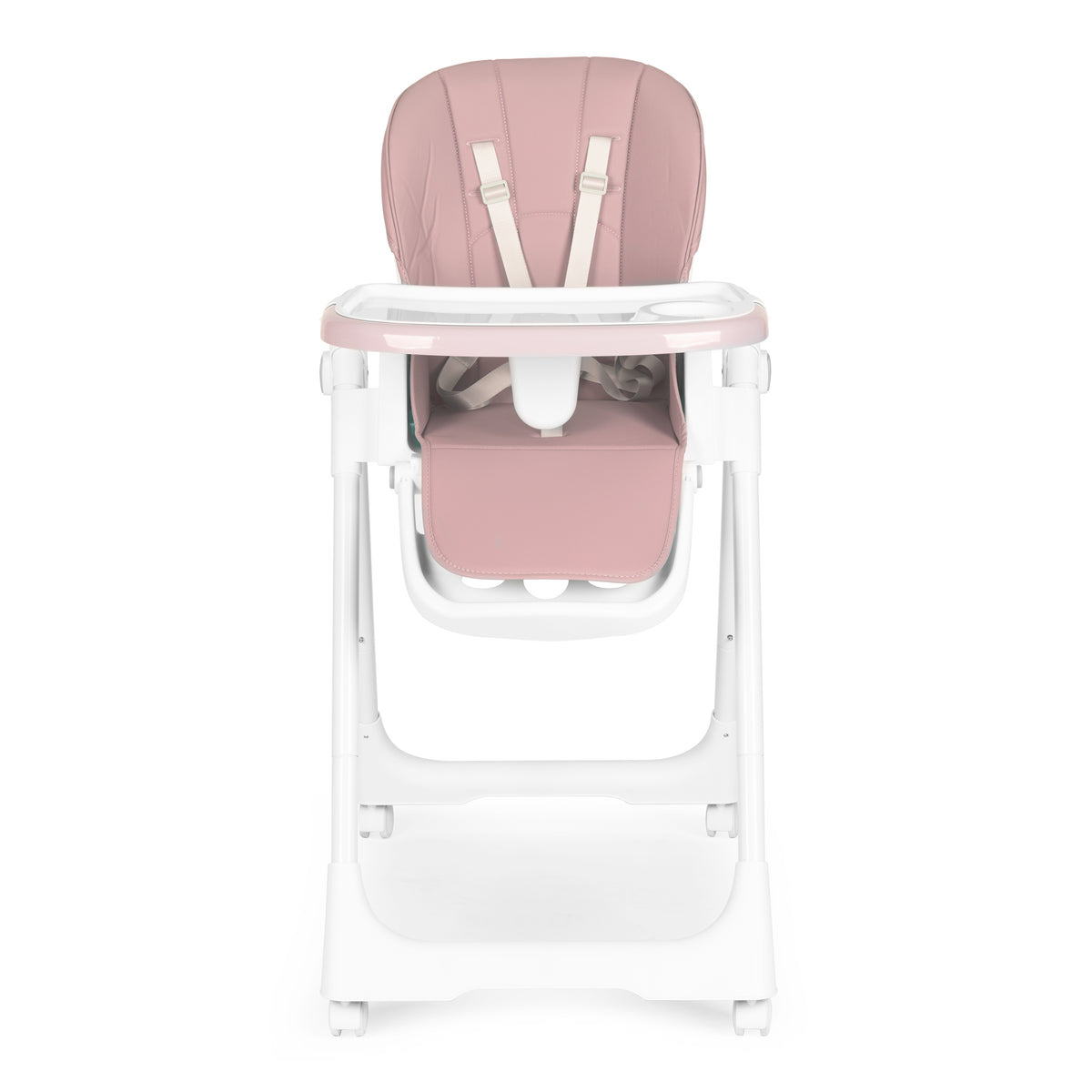 Barošanas krēsliņš ar regulējamu augstumu, eko ādu, drošības jostu un dubultu paplāti, rozā | EcoToys