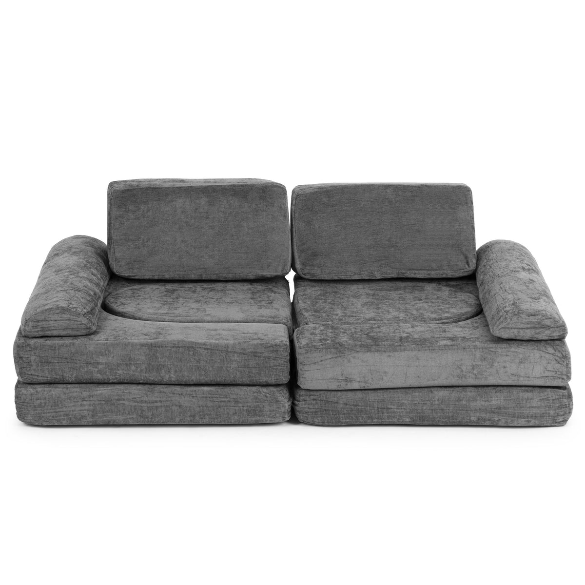 Liels saliekams modulārs divvietīgs bērnu dīvāns DIY, 10 mīksti spilveni, šenila, pelēks | EcoToys