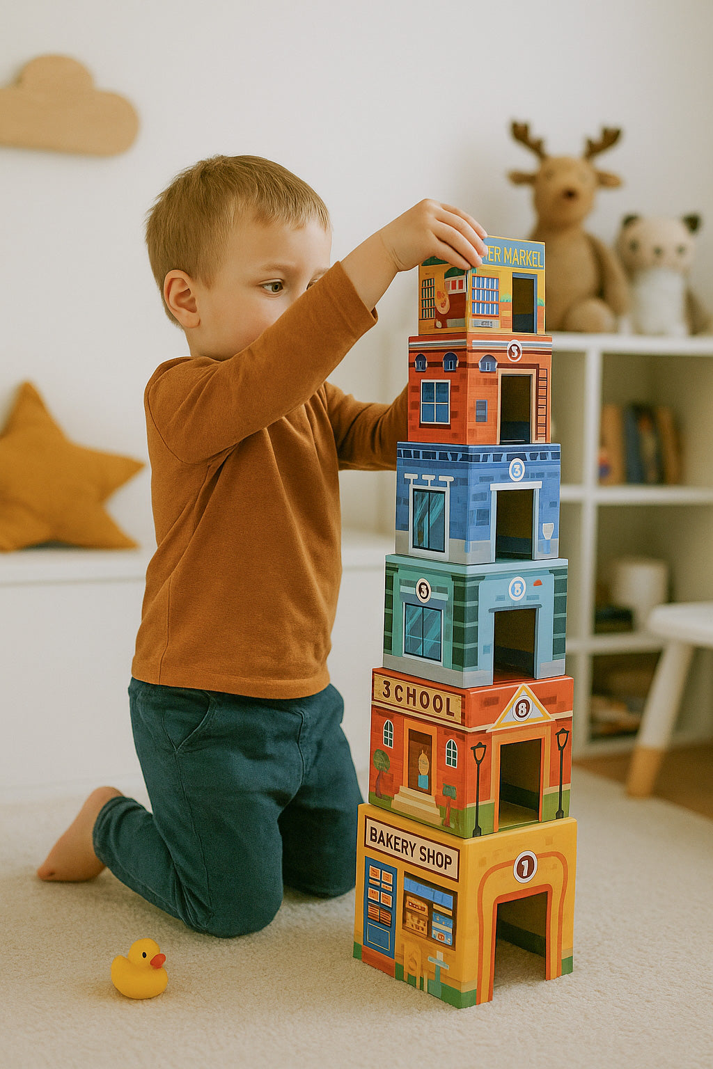 Piramīda – pilsētas tornis ar figūrām un transportlīdzekļiem, 18 gab. | EcoToys
