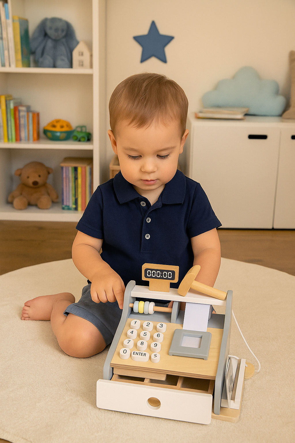 Koka bērnu kases aparāts ar skeneri, banknotēm, monētām un karti | EcoToys