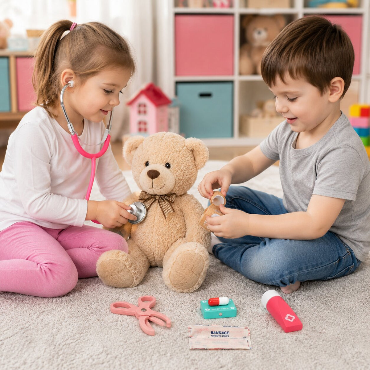 Koka mazā ārsta komplekts bērniem – ārsta soma, 26 gab. | EcoToys