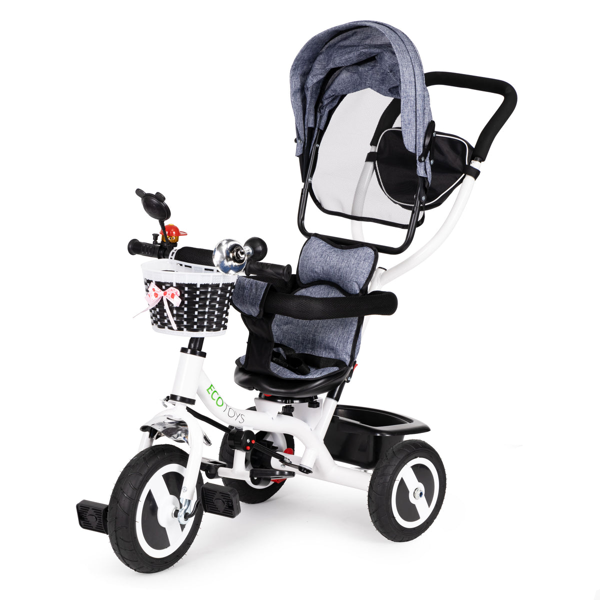 Trīsritenis ar jumtiņu un gumijas riteņiem, pelēks | EcoToys