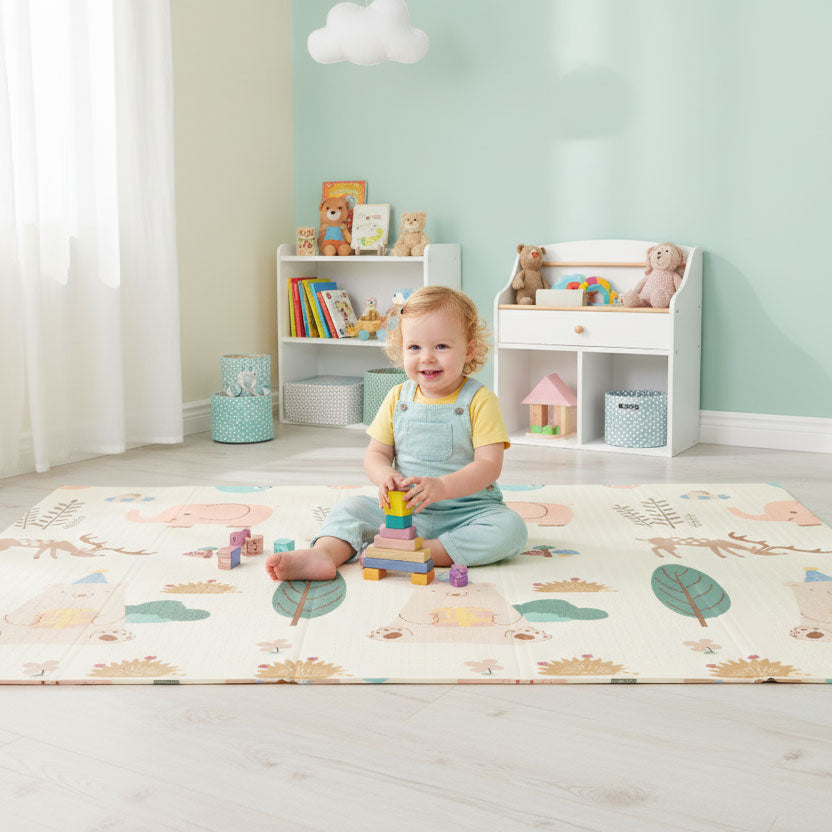 Izglītojošs divpusējs putu paklājs 200x180 cm, saliekams + soma IPLAY | EcoToys