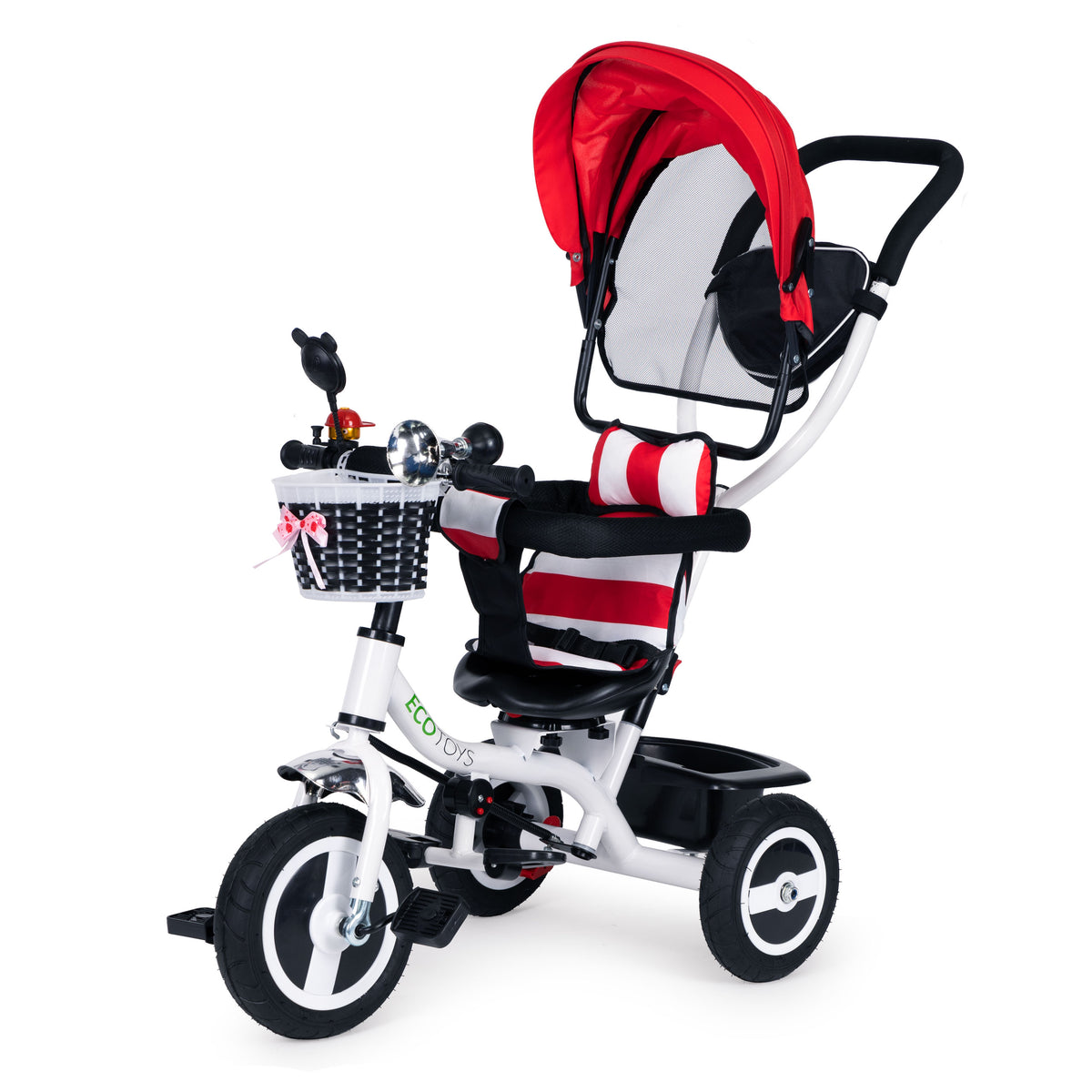 Trīsritenis ar jumtiņu un gumijas riteņiem, sarkans | EcoToys