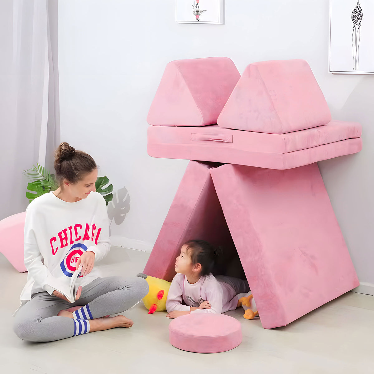 Liels saliekams modulārs bērnu dīvāns DIY, 8 mīksti spilveni, rozā | EcoToys