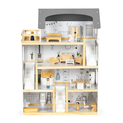 Leļļu namiņš ar 18 koka mēbeļu komplektu ECO HOME