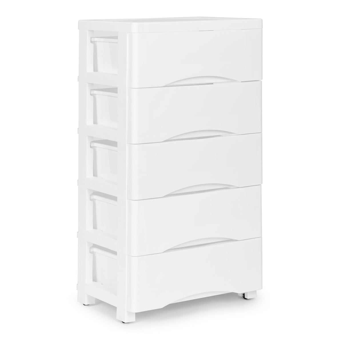 Plaukts ar 5 izvelkamām atvilktnēm uz ritenīšiem, balts ModernHome | EcoToys