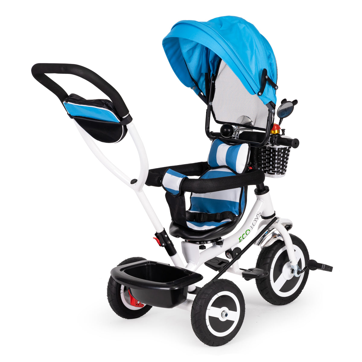 Trīsritenis ar jumtiņu un gumijas riteņiem, zils | EcoToys