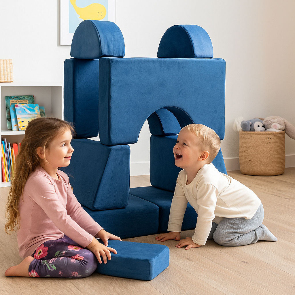 Modulārs bērnu krēsls DIY, 8 mīksti spilveni, saliekams, zils | EcoToys