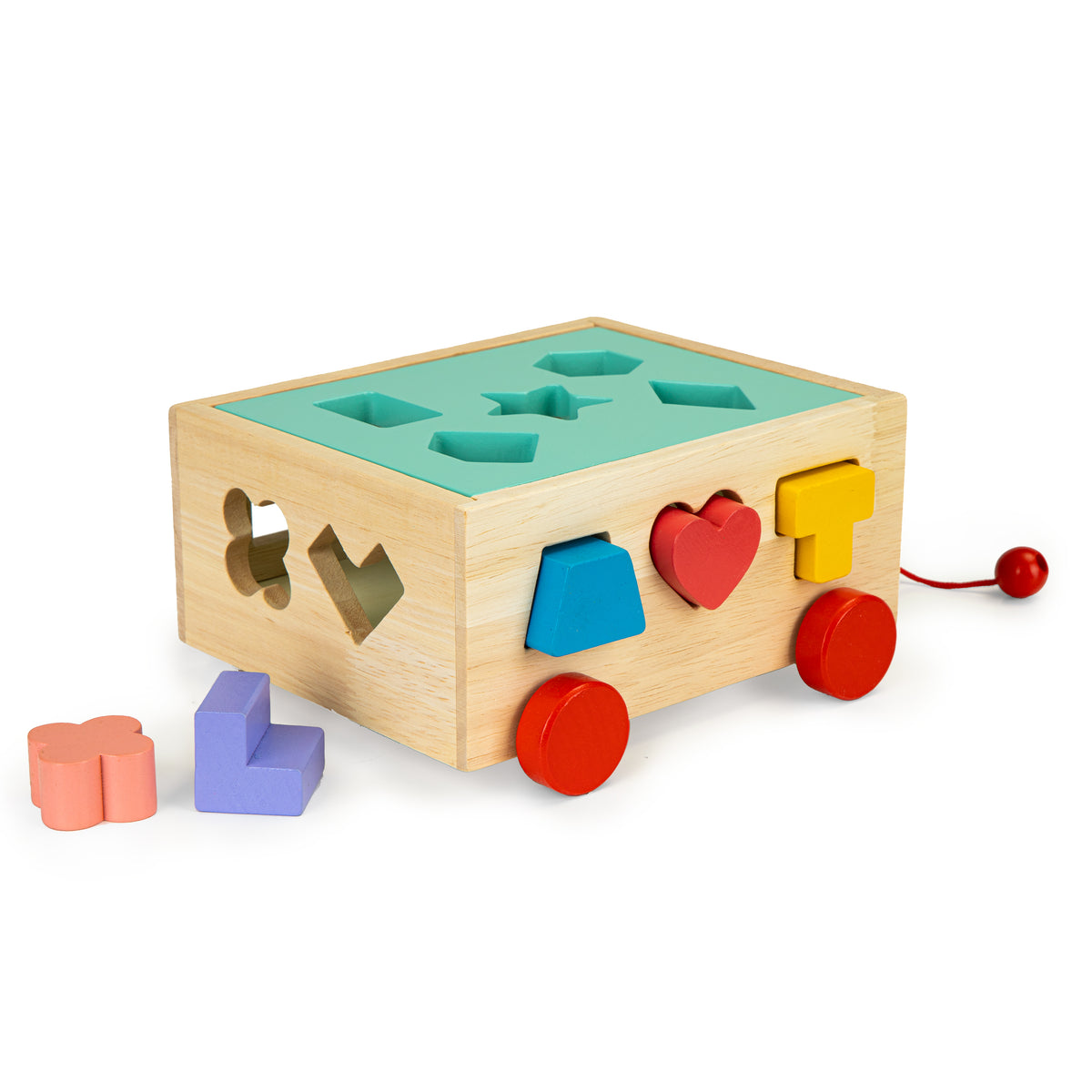 Koka stumjamie ratiņi – šķirotājs ar klucīšiem | EcoToys