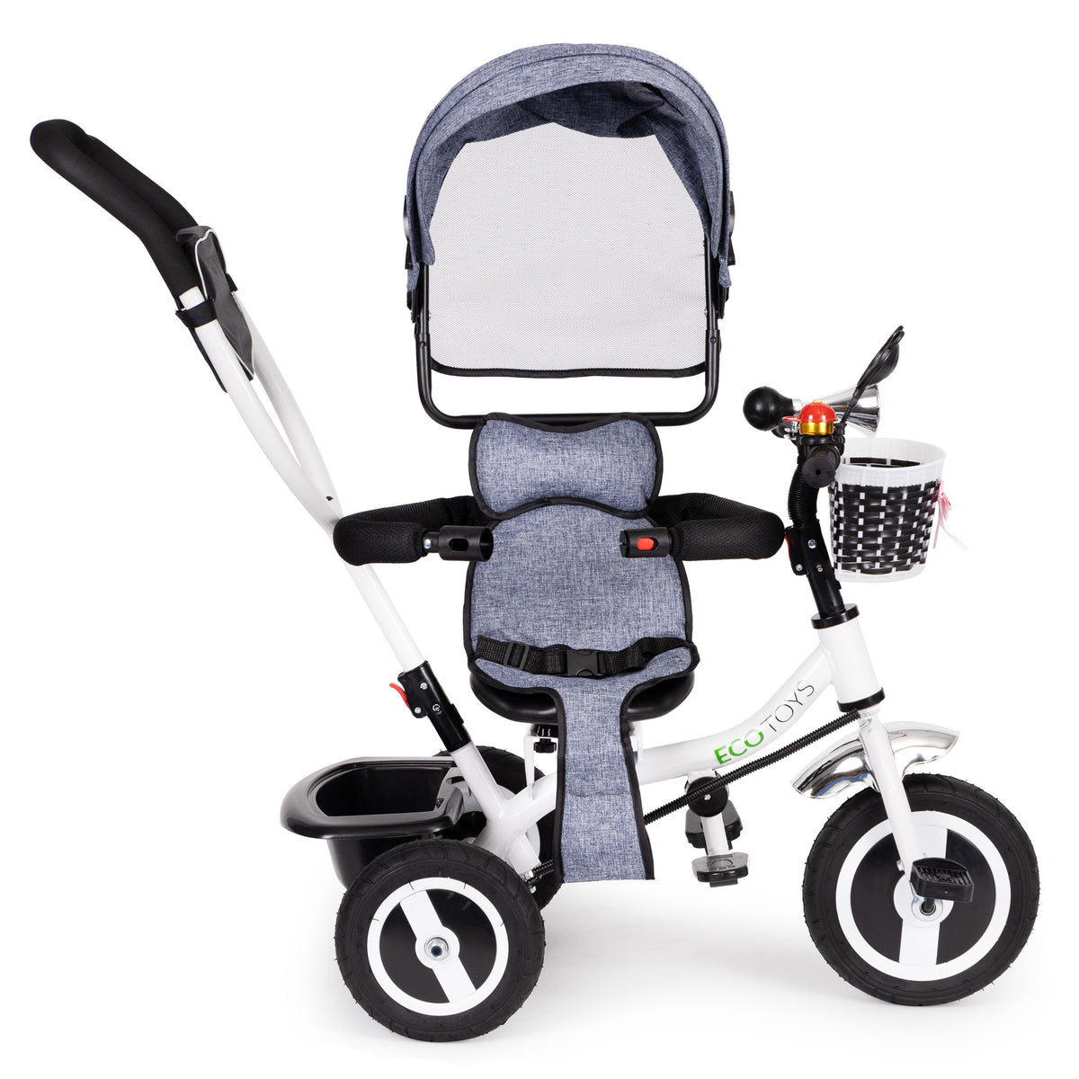 Trīsritenis ar jumtiņu un gumijas riteņiem, pelēks | EcoToys