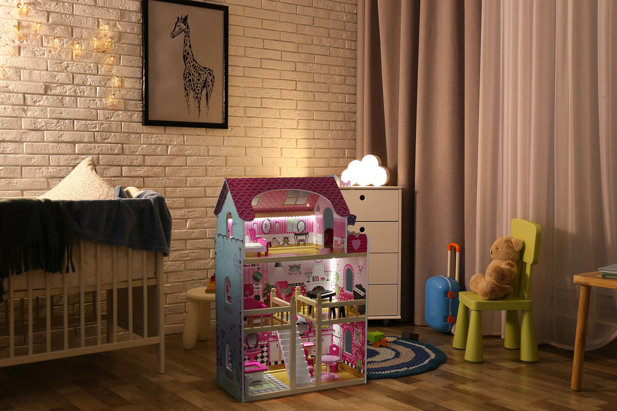 Koka leļļu māja ar mēbelēm | EcoToys