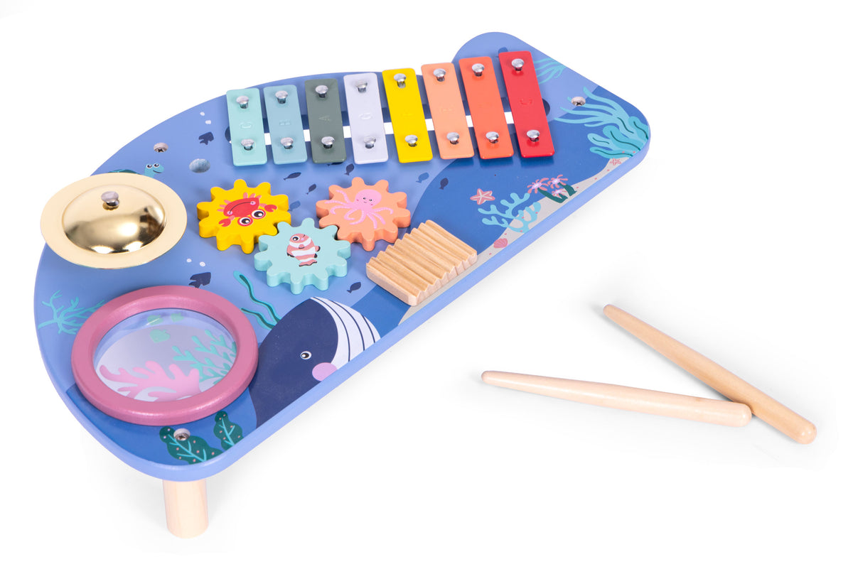 Mūzikas galdiņš ar ksilofonu, šķīvi, tamburīnu un grabuli “Jūra” | EcoToys