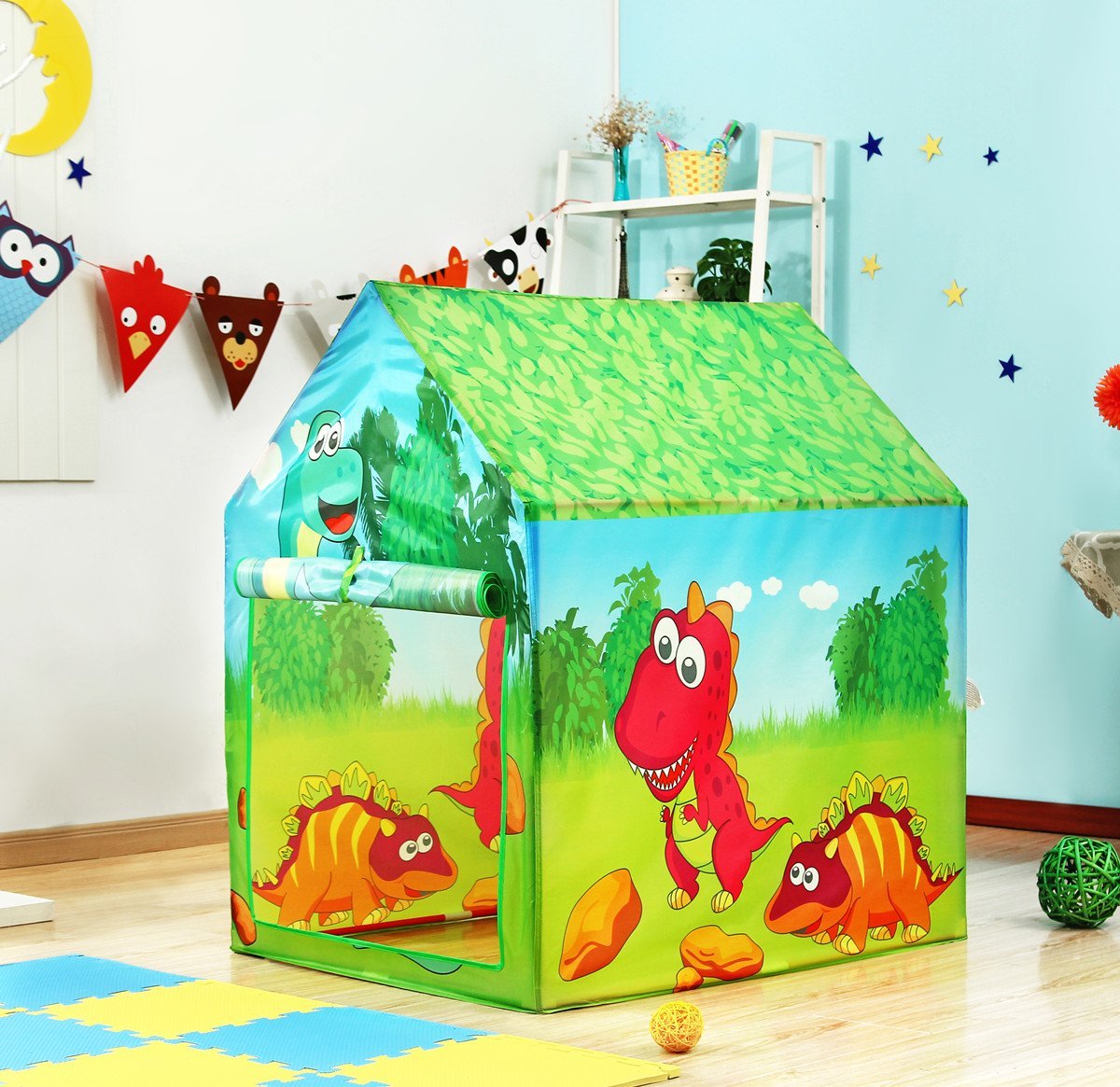 Bērnu rotaļu telts “Dinozauru māja” ar bumbiņu baseinu IPLAY | EcoToys