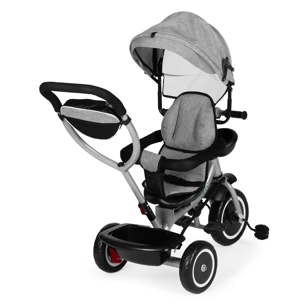 Trīsritenis – ratiņi 2in1 ar grozāmu sēdekli un saliekamu jumtiņu, pelēks | EcoToys