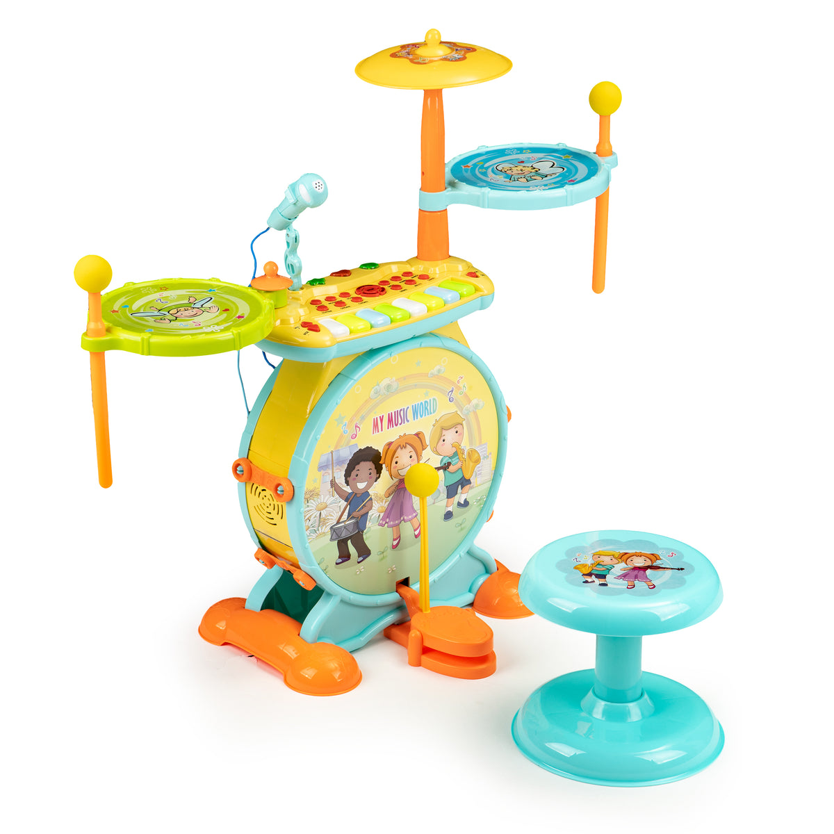 Bungu komplekts ar sintezatoru 2in1, mikrofons, karaoke, MP3, LED | EcoToys