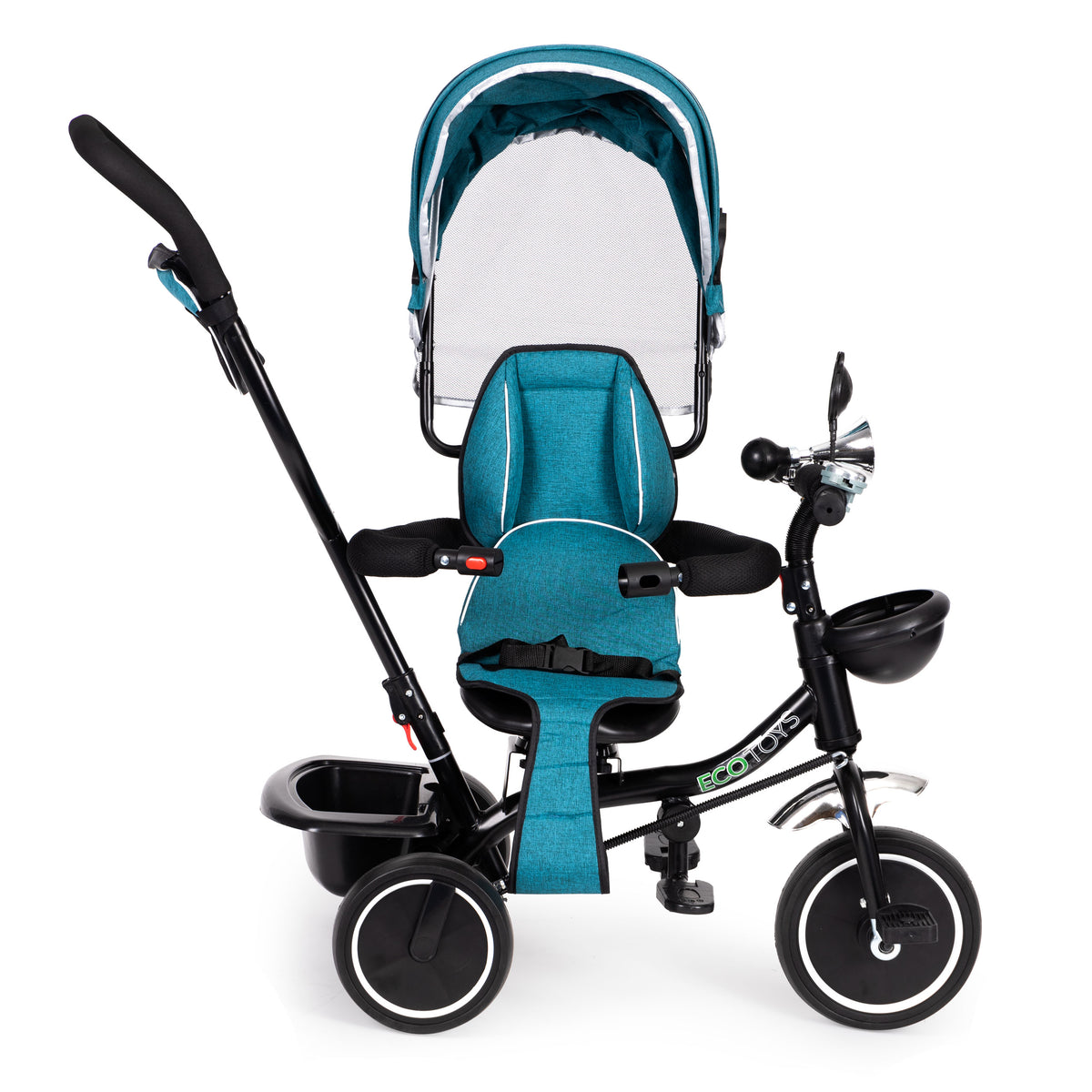 Trīsritenis ar grozāmu sēdekli un jumtiņu, zili zaļš | EcoToys