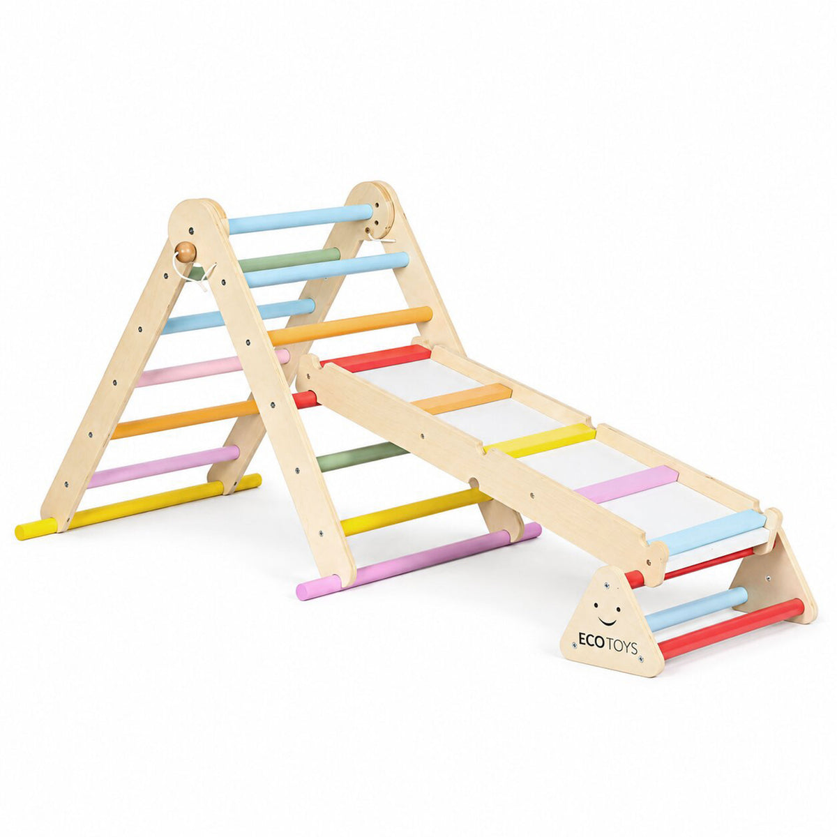 Koka Montessori kāpelēšanas komplekts ar kāpnēm un līdzsvara baļķi “LUNA” | EcoToys