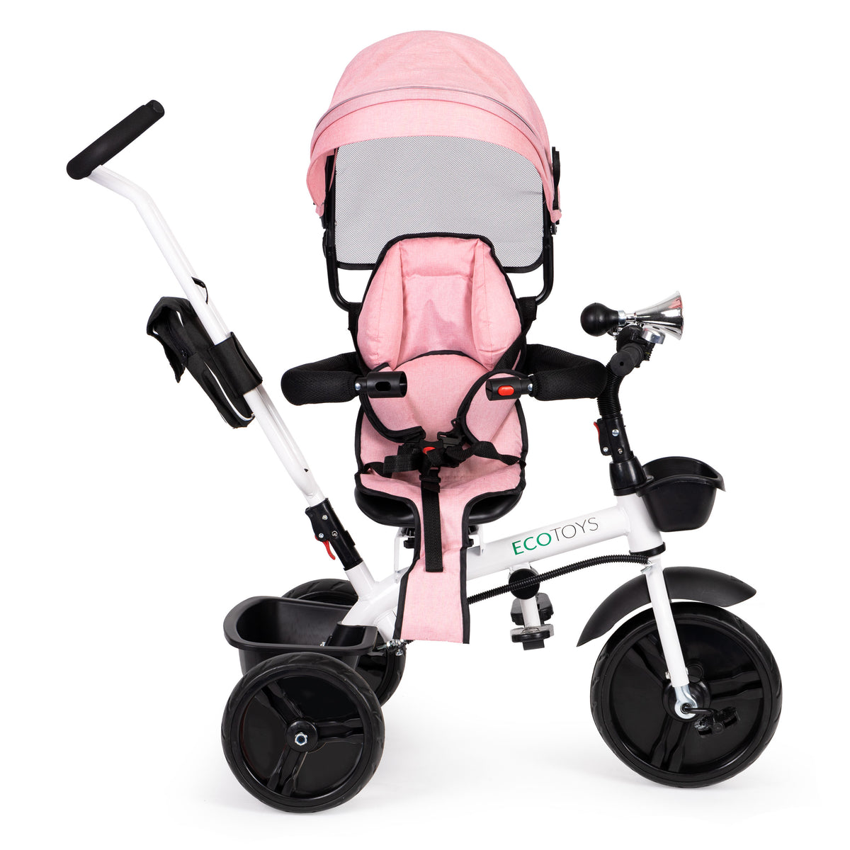 Trīsritenis – ratiņi ar 360° grozāmu sēdekli, rozā | EcoToys
