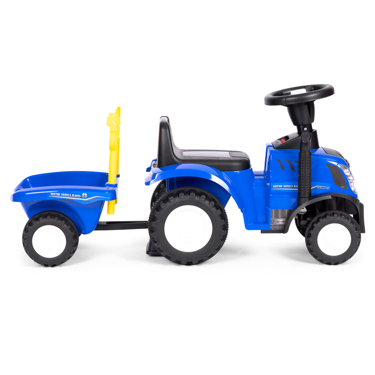 Bērnu stumjamais traktors New Holland ar piekabi, interaktīvu stūri un skaņām, zils | EcoToys