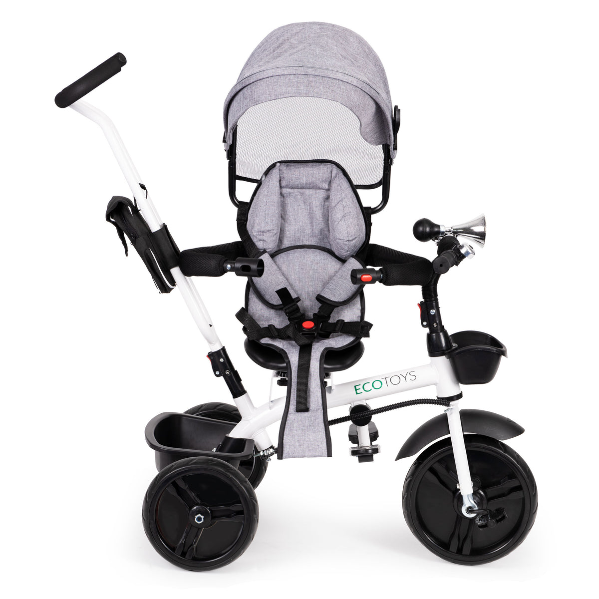 Trīsritenis ar 360° grozāmu sēdekli un jumtiņu, pelēks | EcoToys