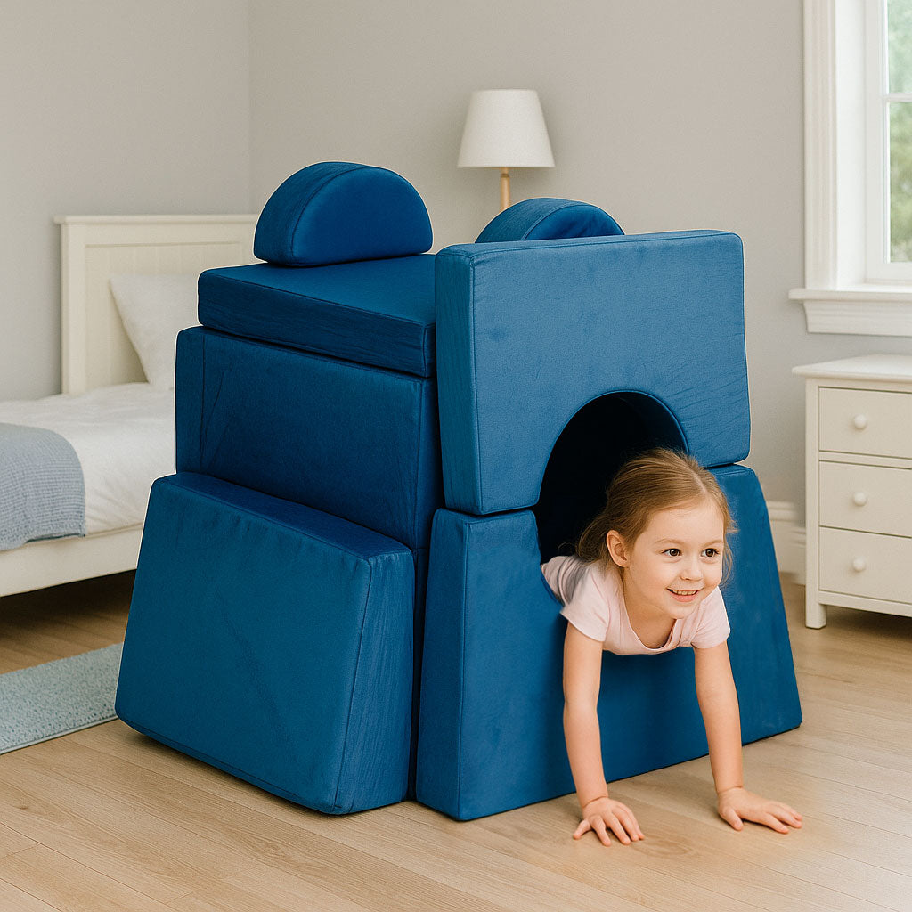 Liels saliekams modulārs divvietīgs bērnu dīvāns DIY, 10 mīksti spilveni, zils | EcoToys