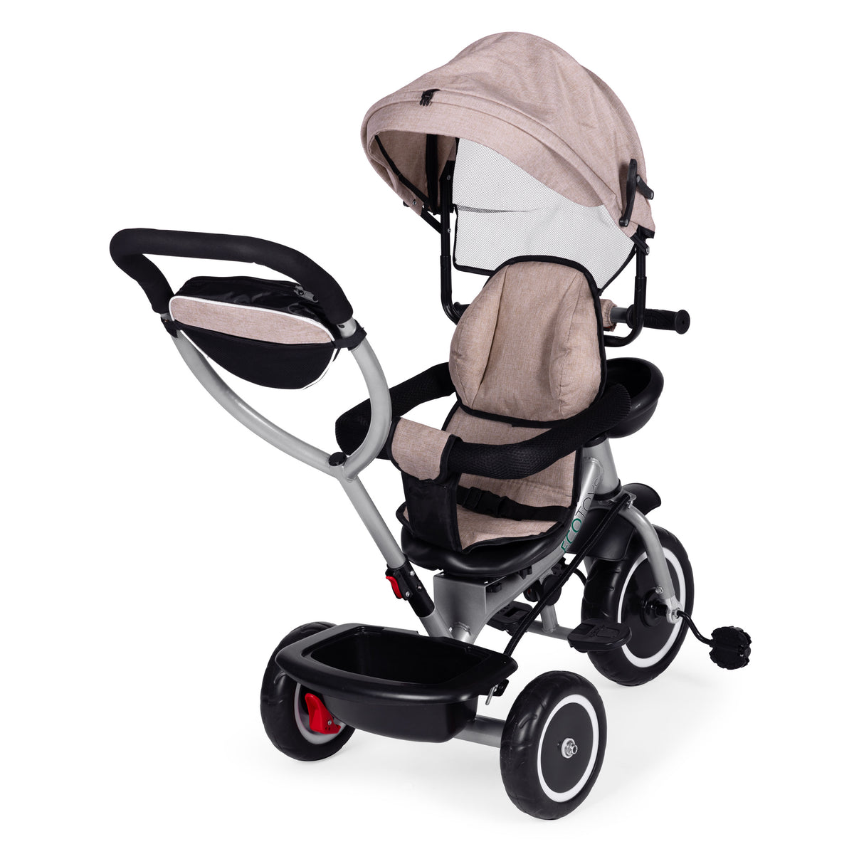 Trīsritenis – ratiņi 2in1 ar grozāmu sēdekli un saliekamu jumtiņu, bēšs | EcoToys