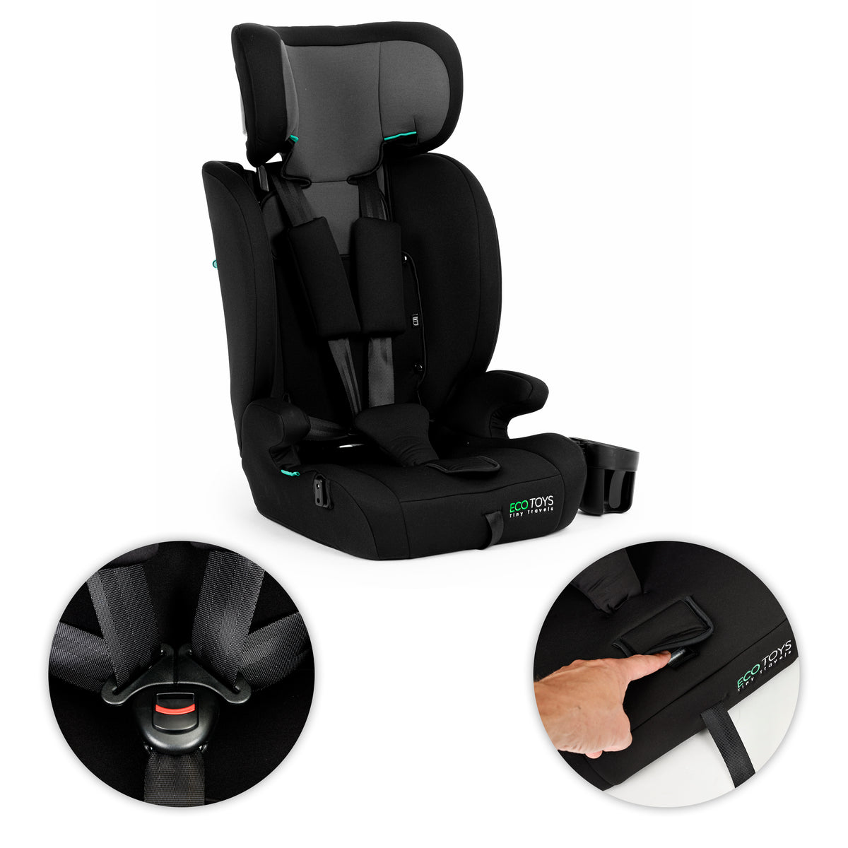 Bērnu autosēdeklis 76–150 cm R129 ar glāzes turētāju | EcoToys