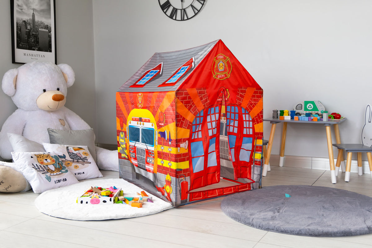 Bērnu rotaļu telts ar tuneli “Ugunsdzēsēju māja” IPLAY | EcoToys